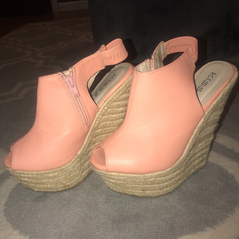 💋Pink coral espadrilles wedge!